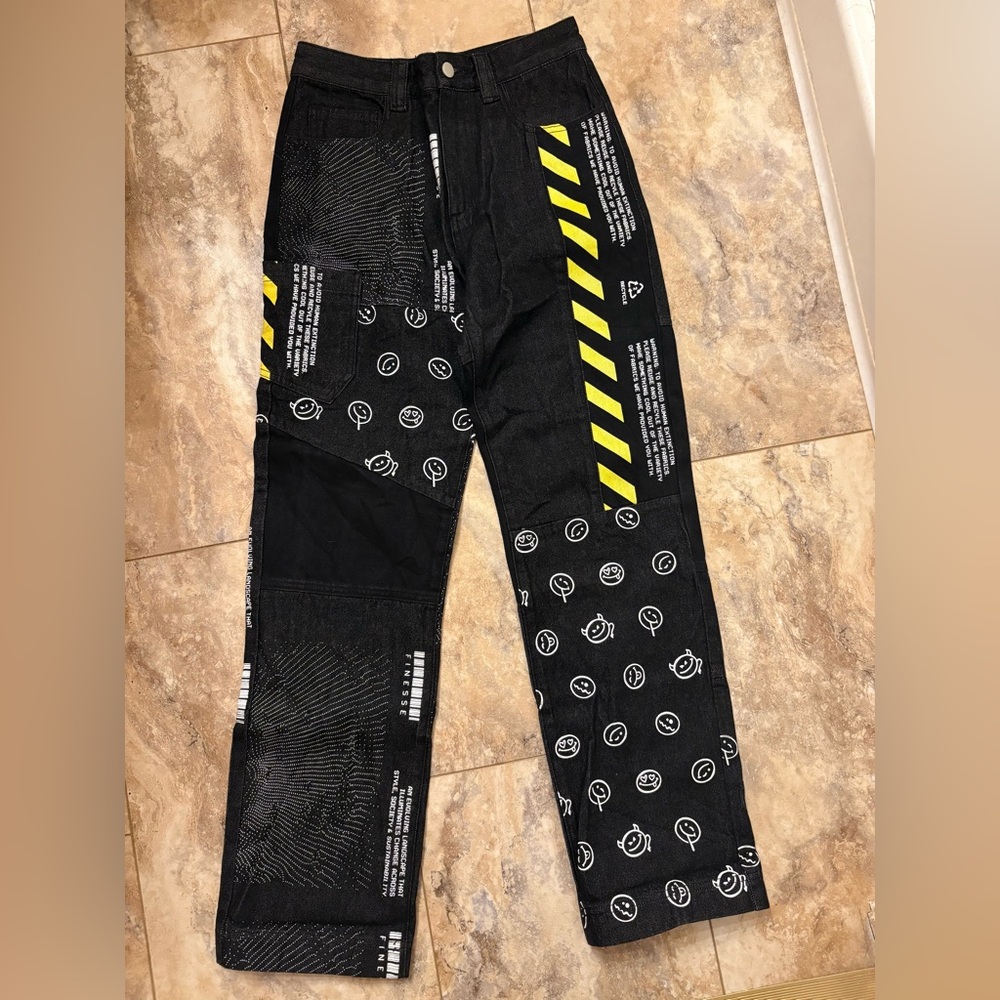 Finesse Black and Yellow Flare Jeans